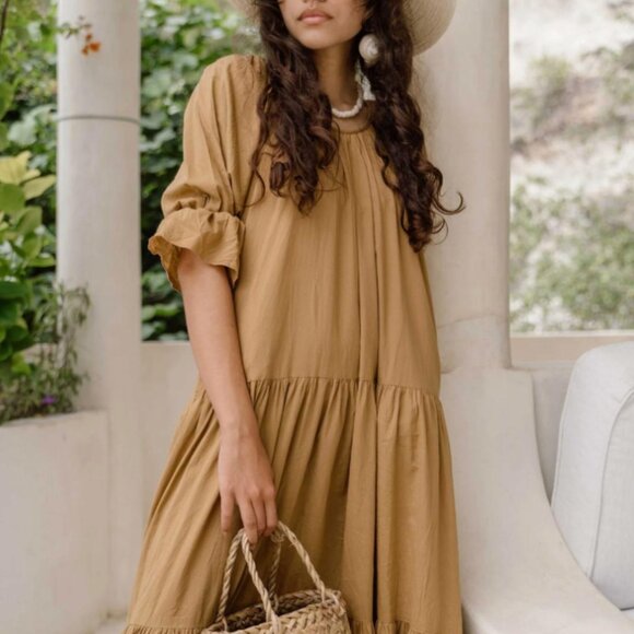 Daughters of India Dresses & Skirts - NWT Daughters of India Womens M Sahana Maxi Dress Gown Desert Tan Indian Cotton